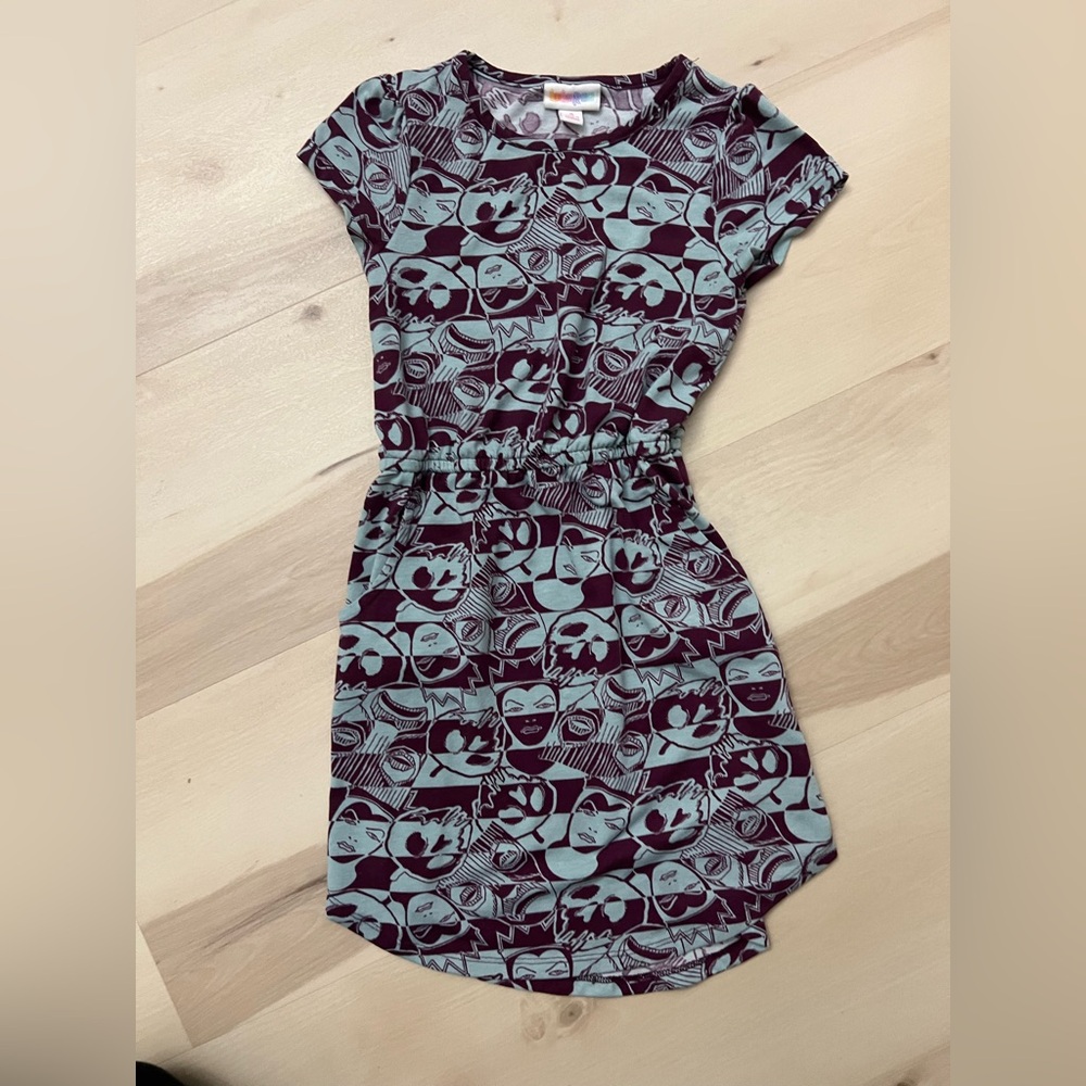 LuLaRoe Mae Disney Evil Queen Kids Casual Dress - Maroon and teal